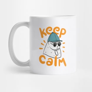 Illustration of a white cat wearing glasses and a hat "Keep Calm" Mug